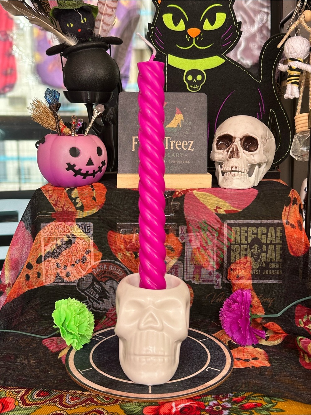 Handmade Bright Magenta Spiral Taper Candle – Tall Twisted Candle